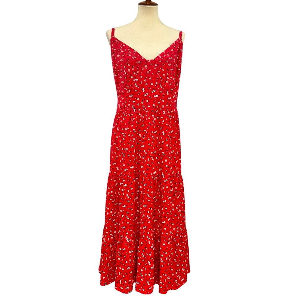City Chic Red Floral Midi Dress Plus XL Boho Cottagecore Tomato Girl Flirty